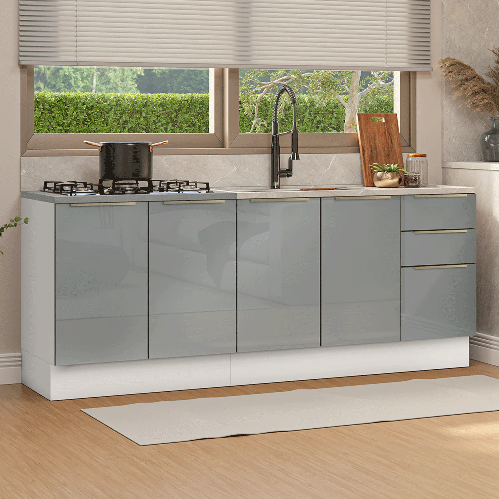 Cocina Compacta 200 cm Blanco/Gris Lux Madesa 05