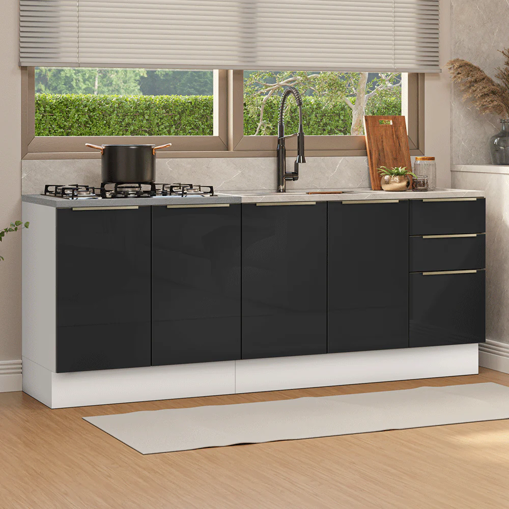 Cocina Compacta 200 cm Blanco/Negro Lux Madesa 05