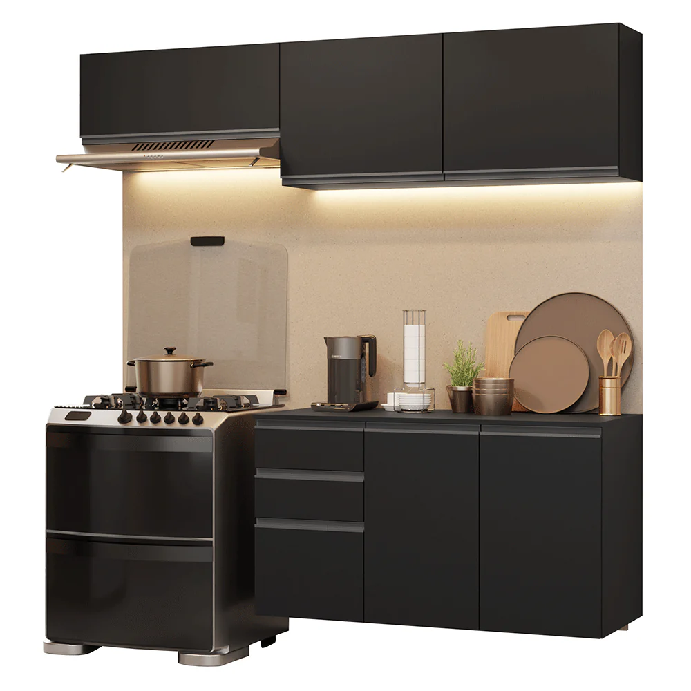 Cocina Compacta 200 cm Flotante Negro Nice Madesa 05 - Image 3