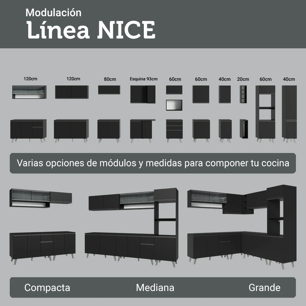 Cocina Compacta 200 cm Flotante Negro Nice Madesa 07 - Image 9