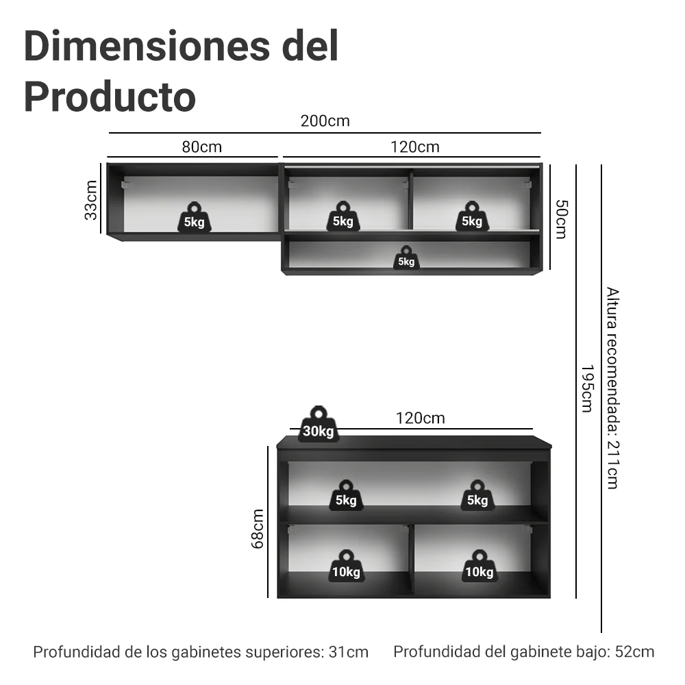 Cocina Compacta 200 cm Flotante Negro Nice Madesa 08 - Image 2