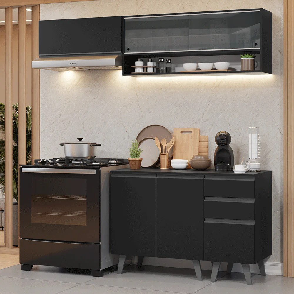 Cocina Compacta 200 cm Negro Nice Madesa 14