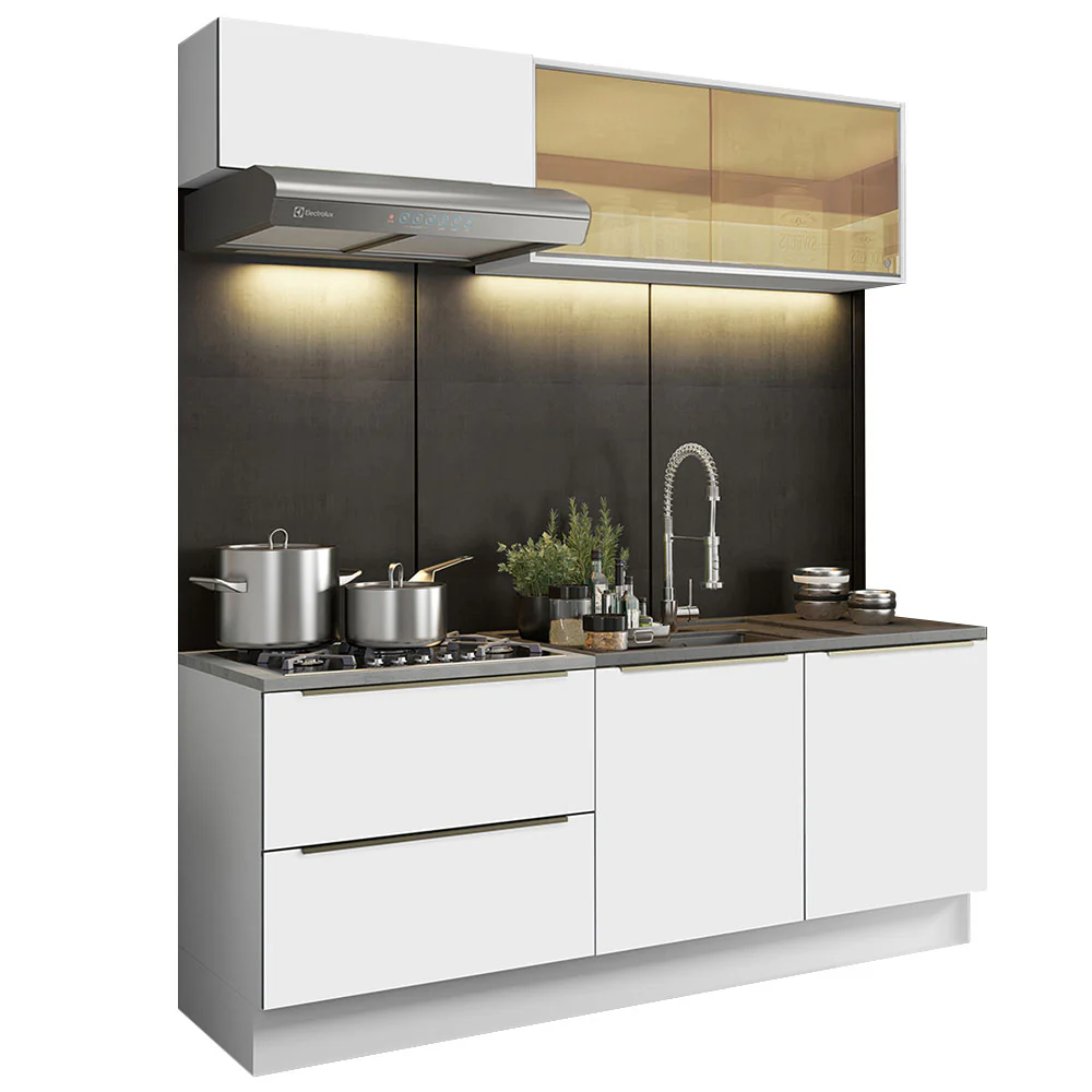 Cocina Compacta 200 x 60 cm Blanco/Blanco Aterciopelado Lux Madesa 01 - Image 3