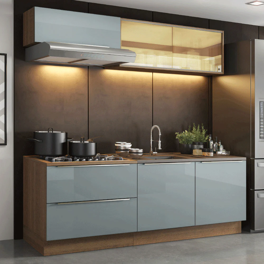 Cocina Compacta 200 x 60 cm Marrón/Gris Lux Madesa 01