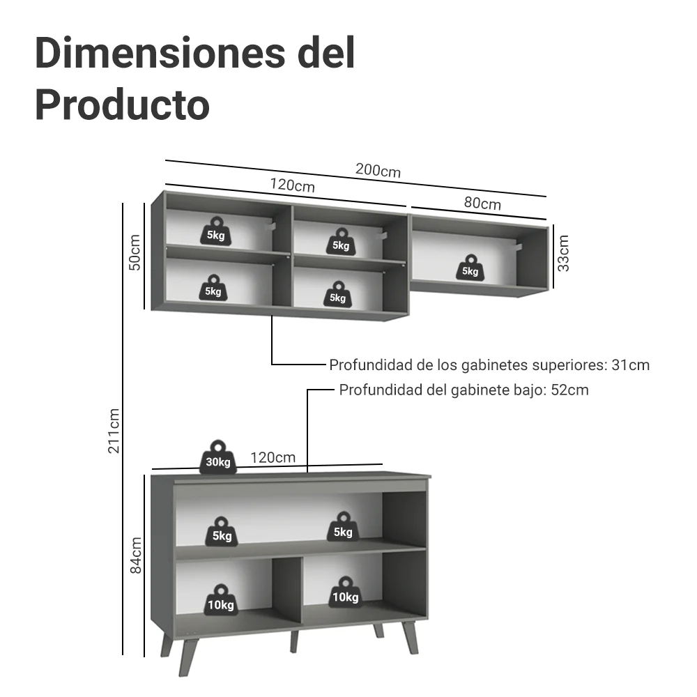 Combo de Cocina 200cm Gris Nice Madesa 01 - Image 2