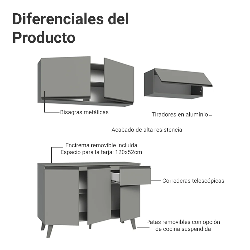 Combo de Cocina 200cm Gris Nice Madesa 03 - Image 4