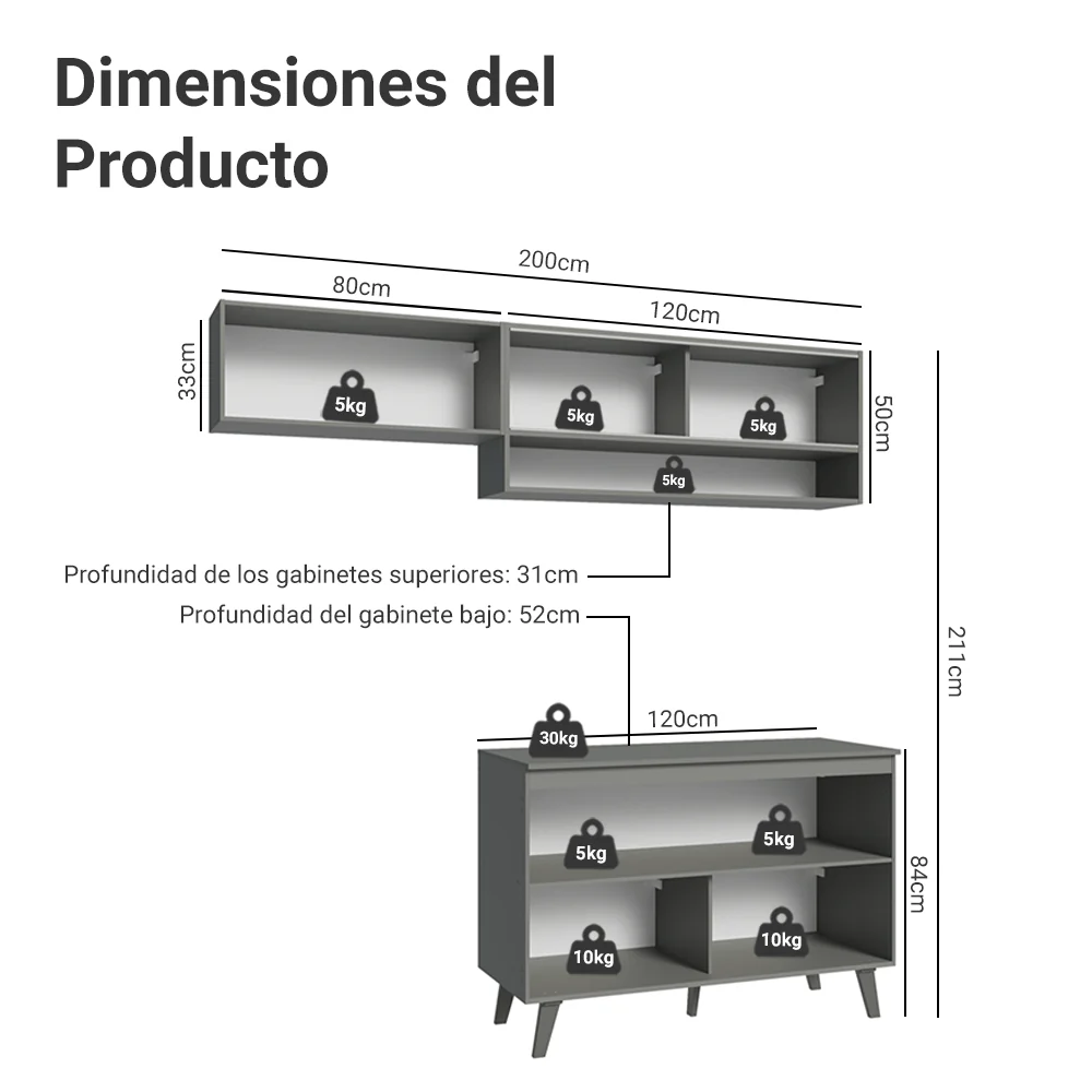 Combo de Cocina 200cm Gris Nice Madesa 10 - Image 2