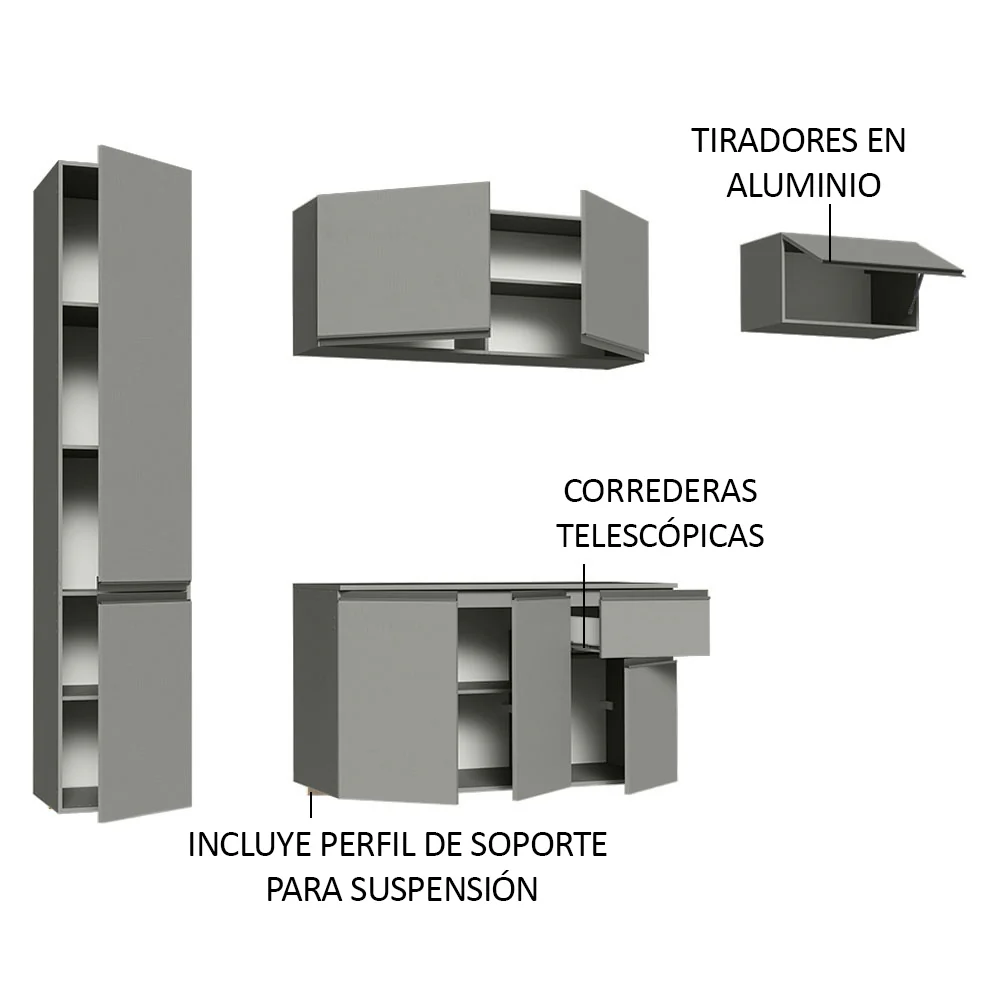 Cocina Compacta 220 cm Sin Patas Nice Gris 02 - Image 8