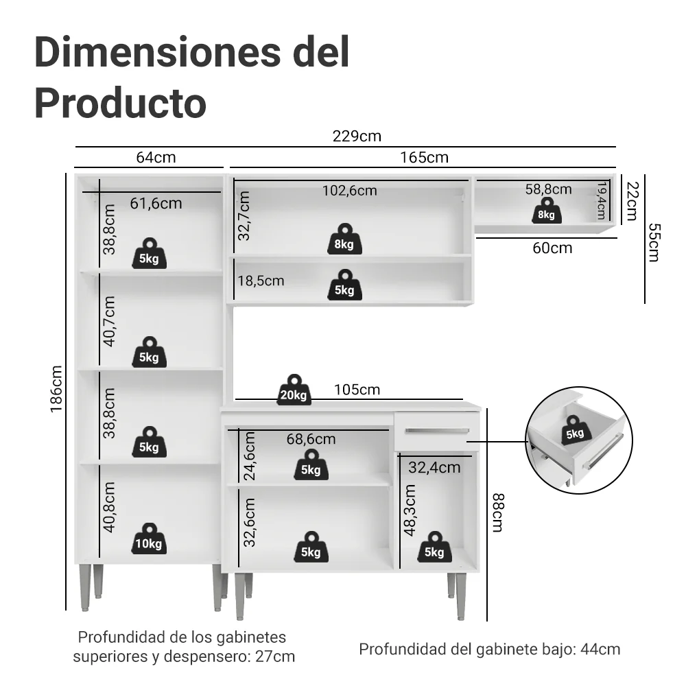 Cocina Compacta 229 cm Emilly Blanco 016 - Image 2