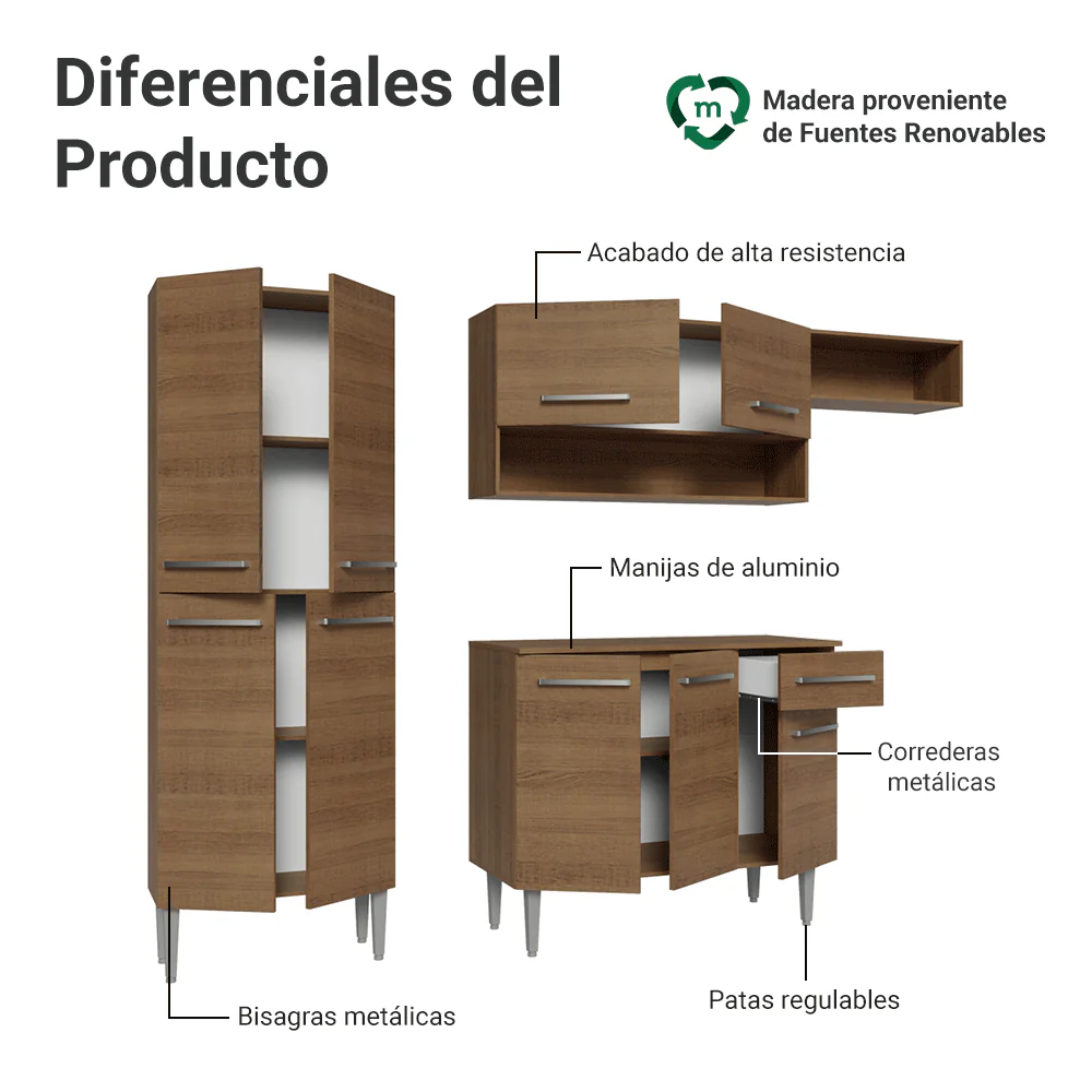 Cocina Compacta 229 cm Emilly Marrón 016 - Image 4