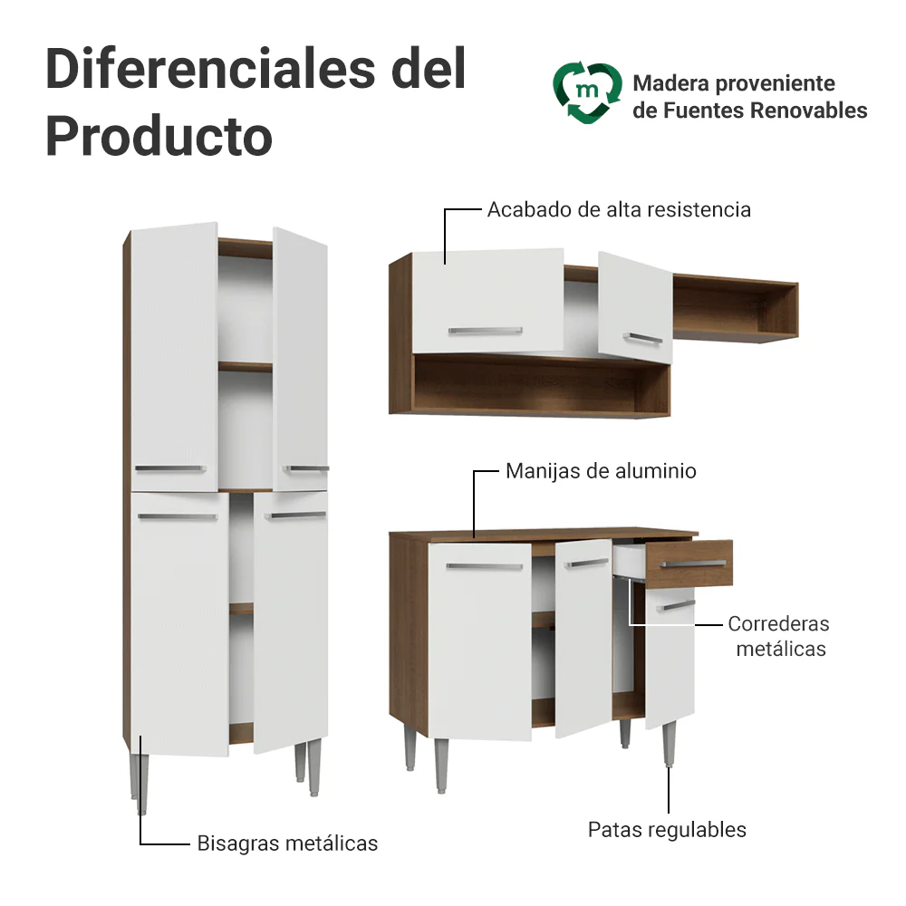 Cocina Compacta 229 cm Emilly Marrón/Blanco 016 - Image 4