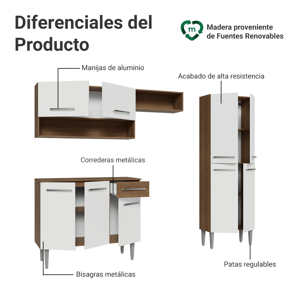 Cocina Compacta 229 cm Emilly Marrón/Blanco 017 - Image 4