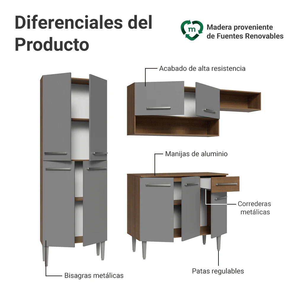 Cocina Compacta 229 cm Emilly Marrón/Gris 016 - Image 4