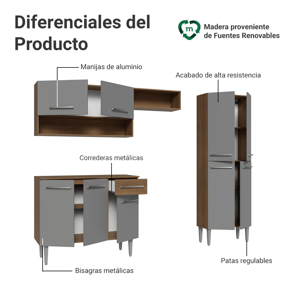 Cocina Compacta 229 cm Emilly Marrón/Gris 017 - Image 4