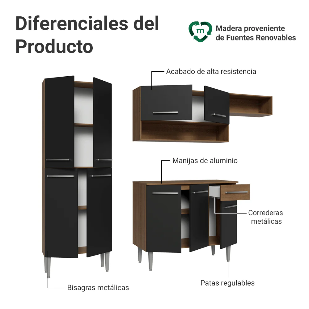 Cocina Compacta 229 cm Emilly Marrón/Negro 016 - Image 4