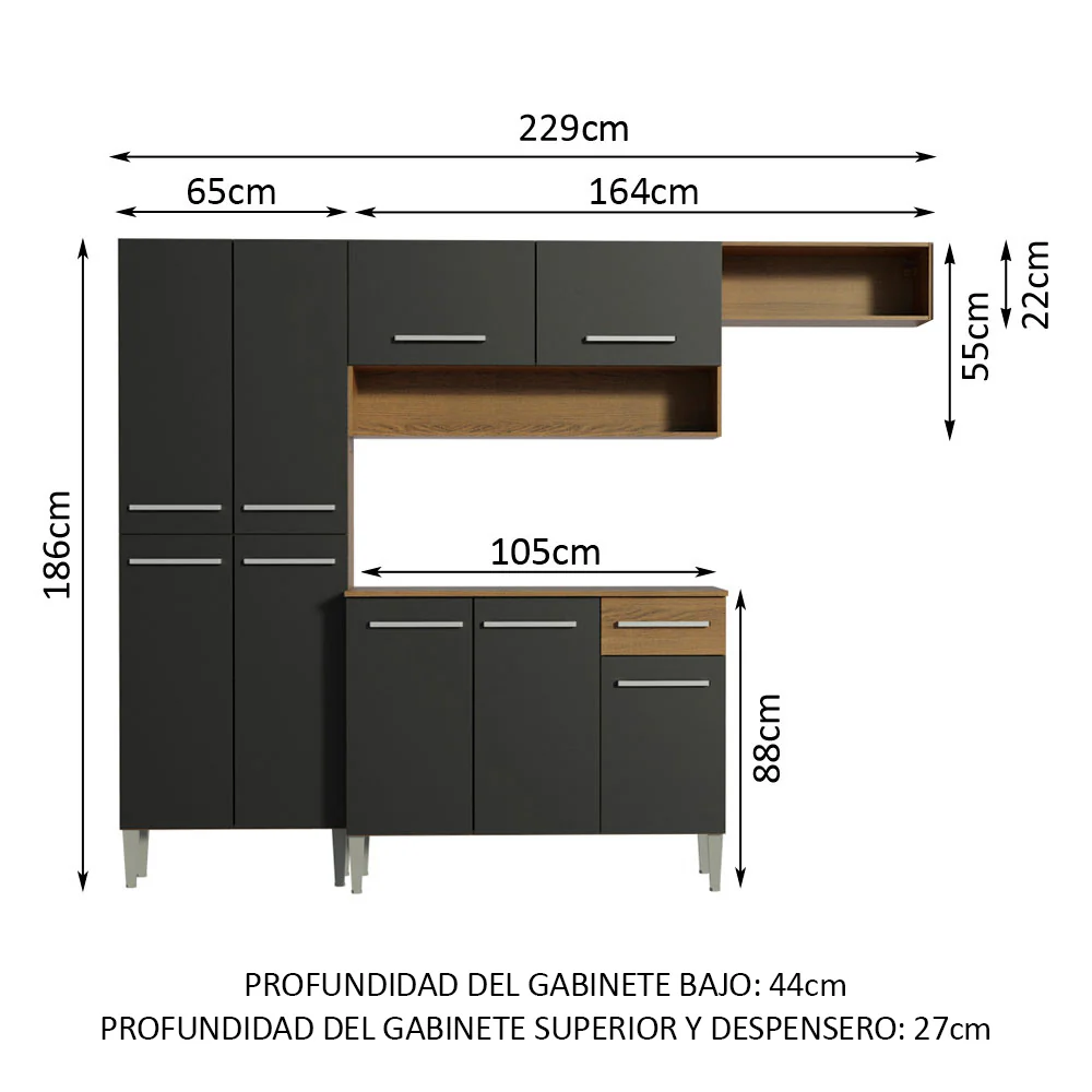Cocina Compacta 229 cm Emilly Top Marrón/Negro - Image 2