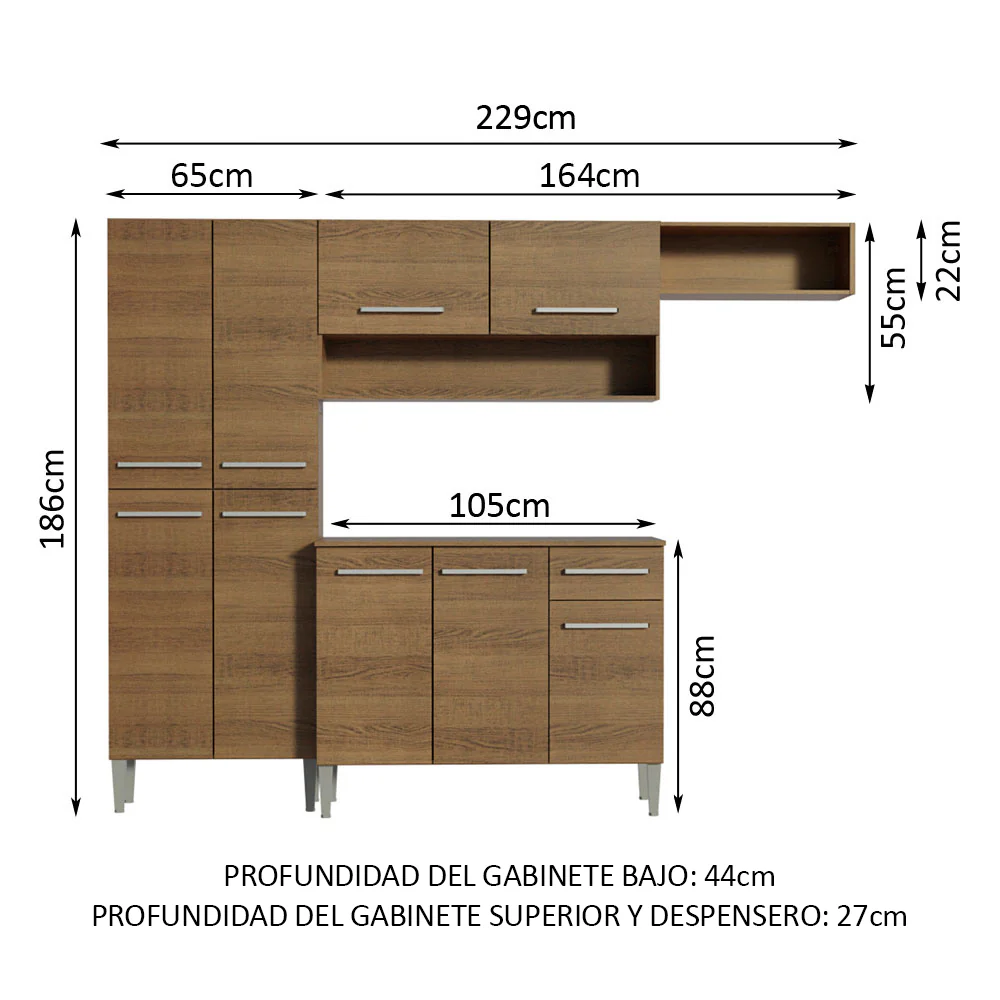 Cocina Compacta 229cm Marrón Emilly Top - Image 2