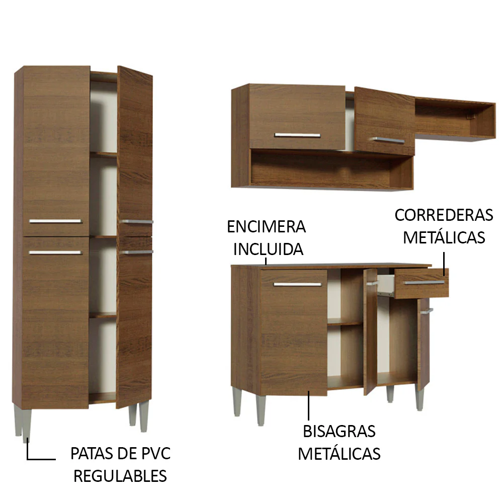 Cocina Compacta 229cm Marrón Emilly Top - Image 4