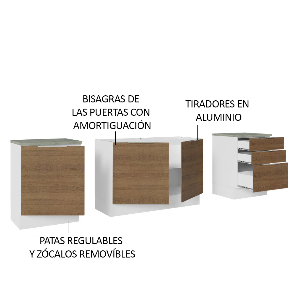 Cocina Compacta 240 cm Blanco/Marrón Stella Madesa 01 - Image 4