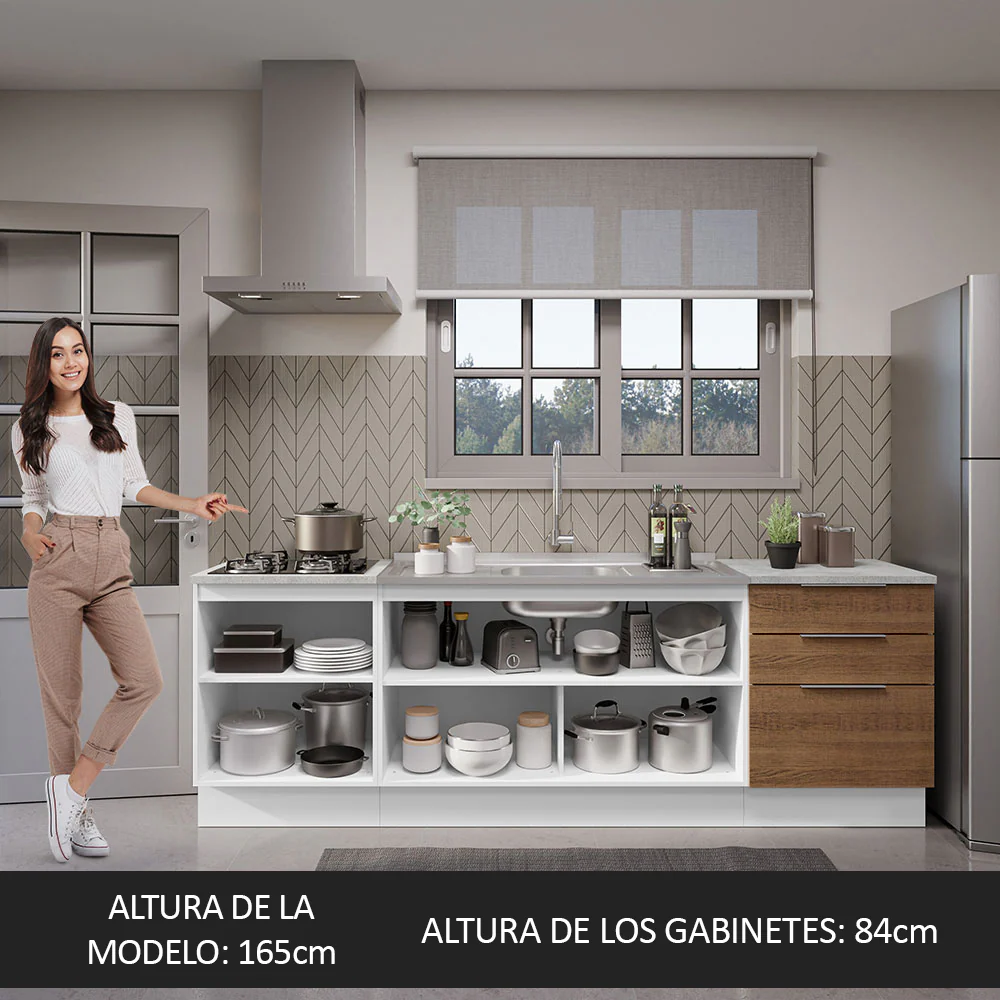 Cocina Compacta 240 cm Blanco/Marrón Stella Madesa 01 - Image 5