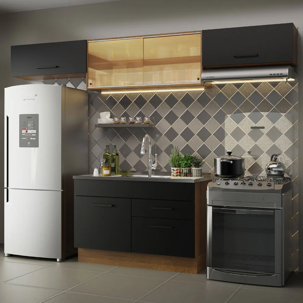 Cocina Compacta 280 cm Agata Marrón/Negro 01