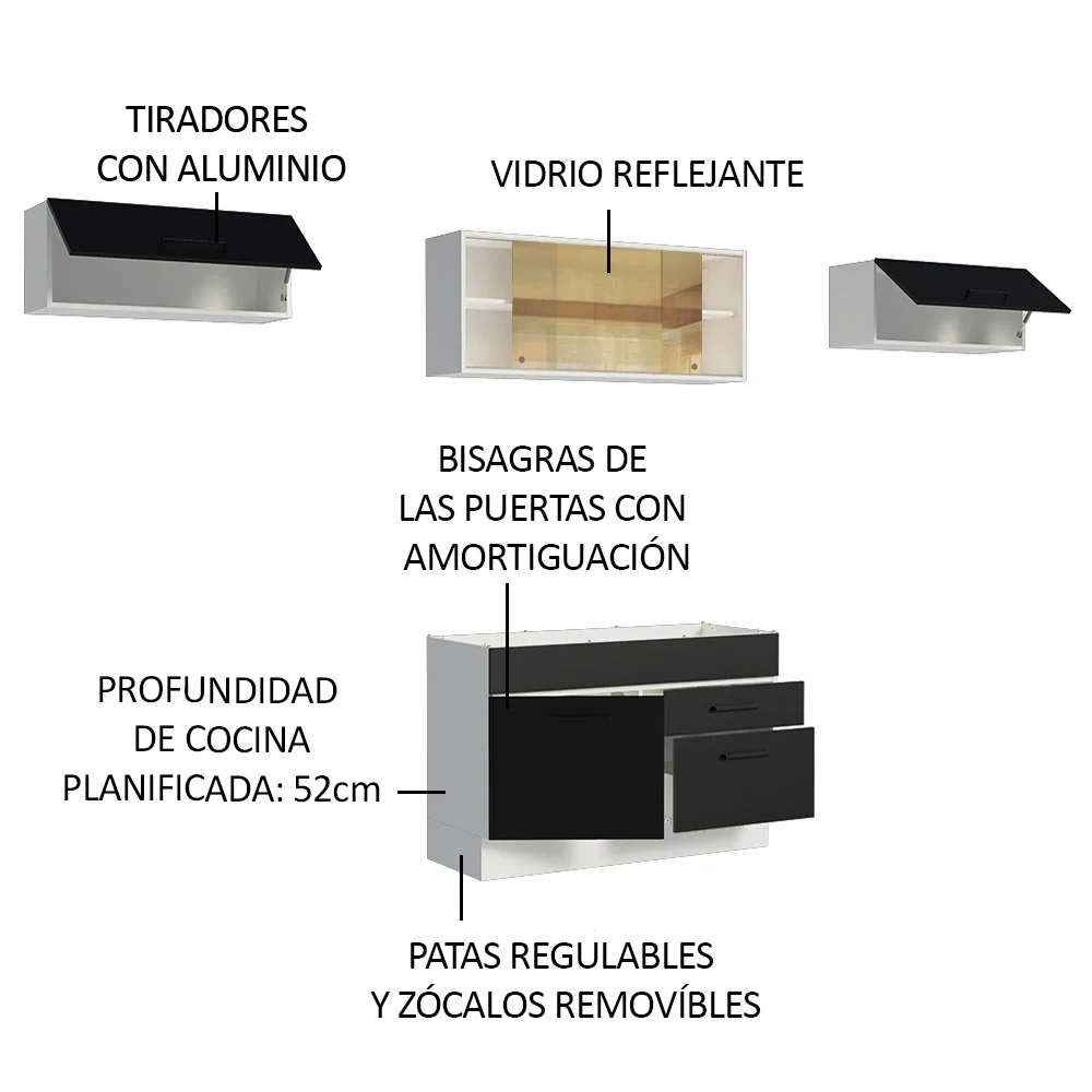 Cocina Compacta 280 cm Blanco/Negro Agata Madesa 01 - Image 4