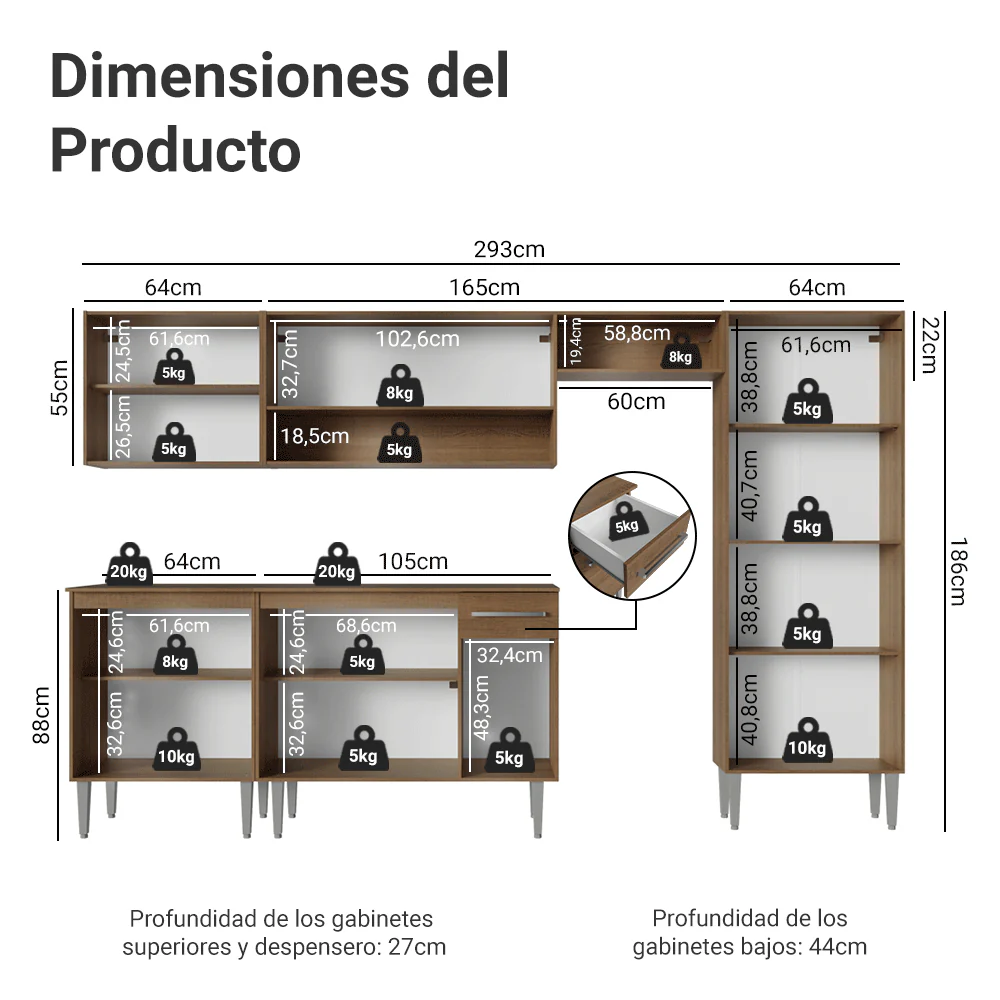 Cocina Compacta 293 cm Emilly Marrón/Negro 011 - Image 2