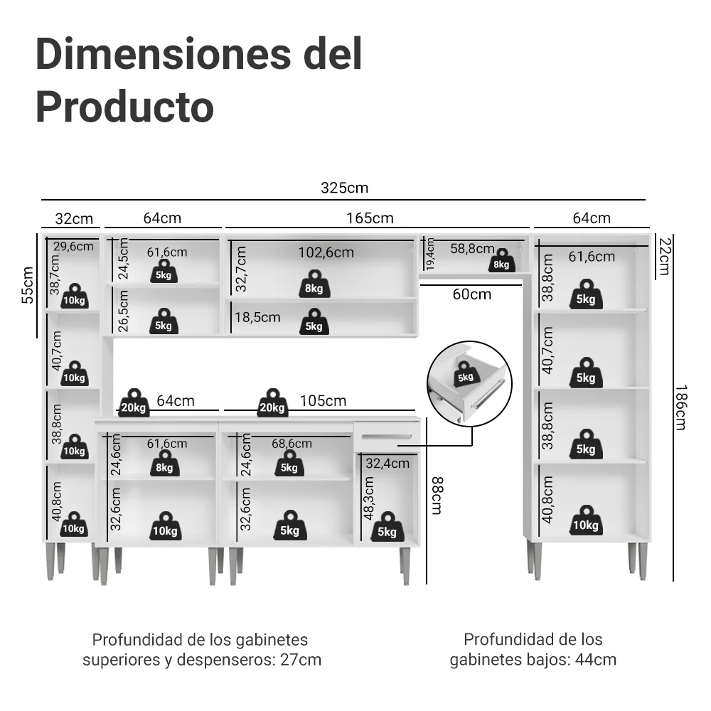 Cocina Compacta 325 cm Emilly Blanco 07 - Image 2