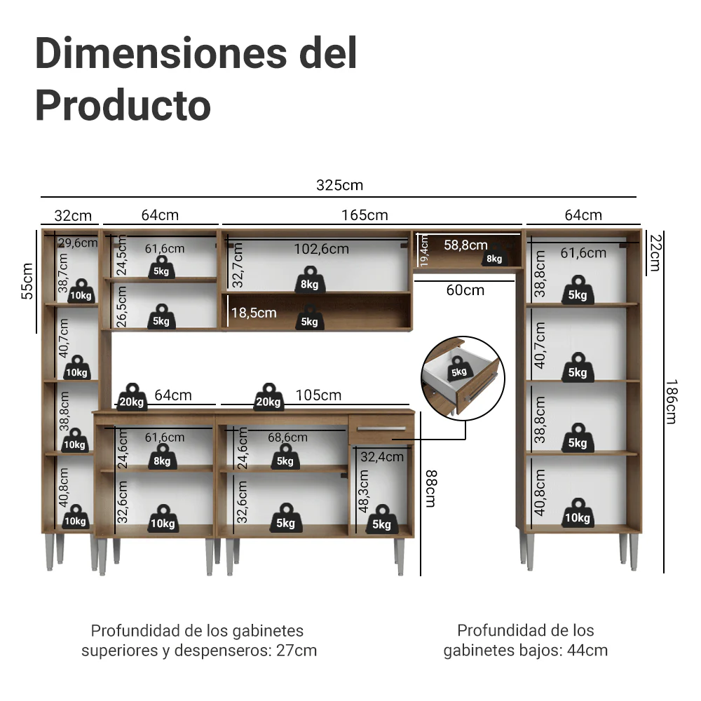 Cocina Compacta 325 cm Emilly Marrón/Negro 07 - Image 2