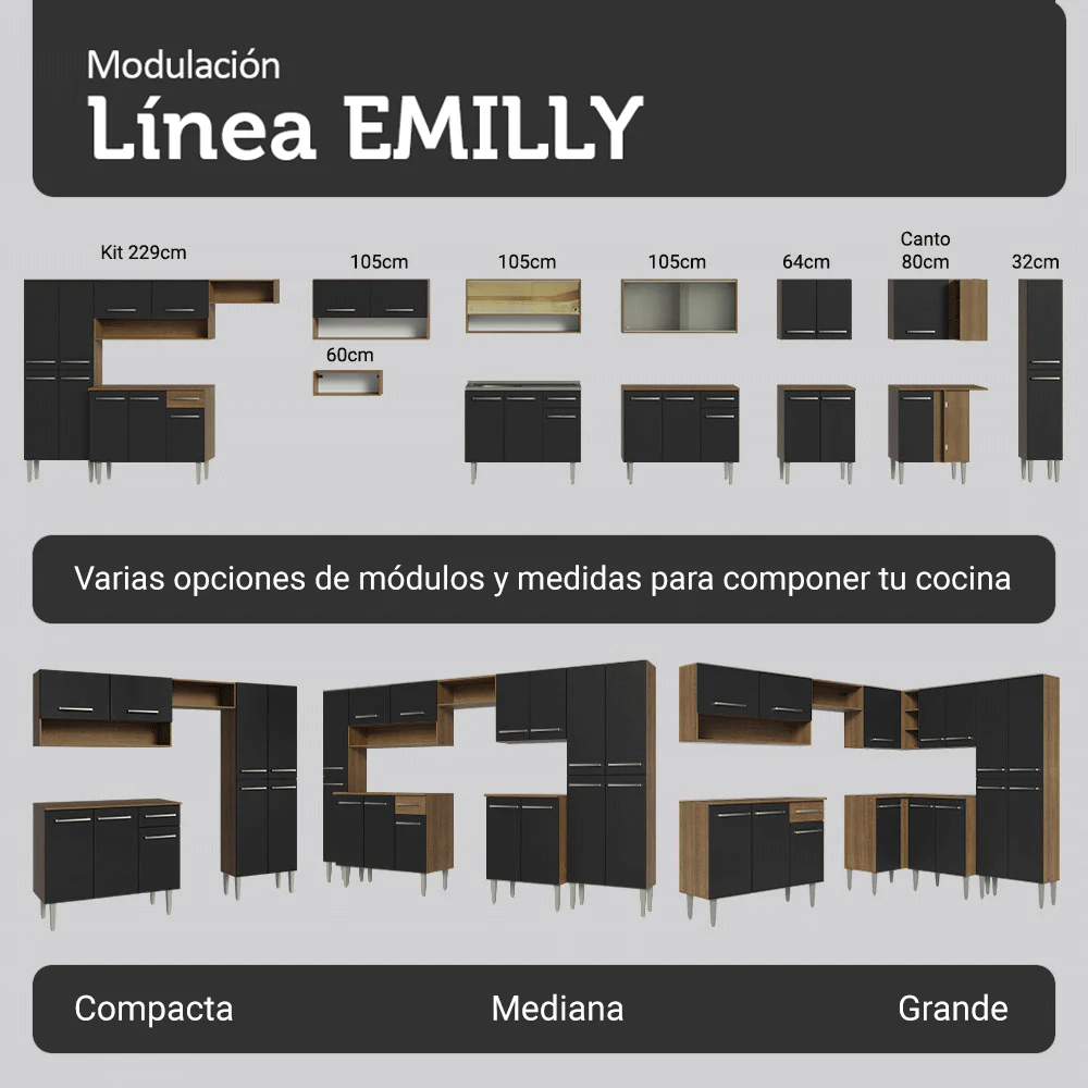 Cocina Compacta 325 cm Emilly Marrón/Negro 07 - Image 9