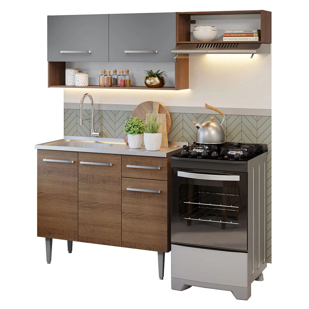 Cocina Compacta con Bacha 165 cm Emilly Marrón/Gris 09 - Image 3