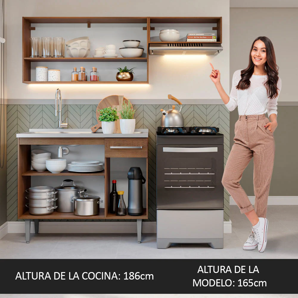 Cocina Compacta con Bacha 165 cm Emilly Marrón/Gris 09 - Image 5