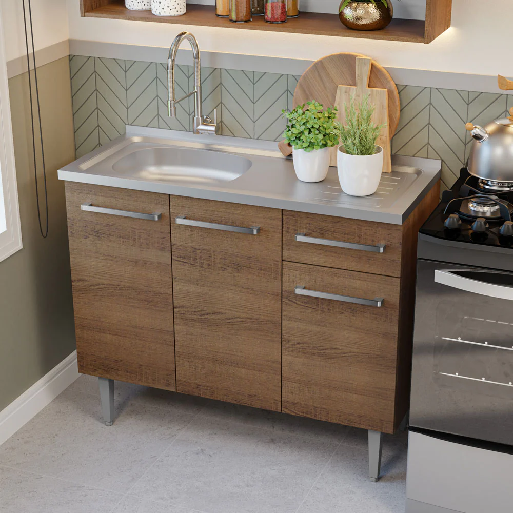 Cocina Compacta con Bacha 165 cm Emilly Marrón/Gris 09 - Image 9
