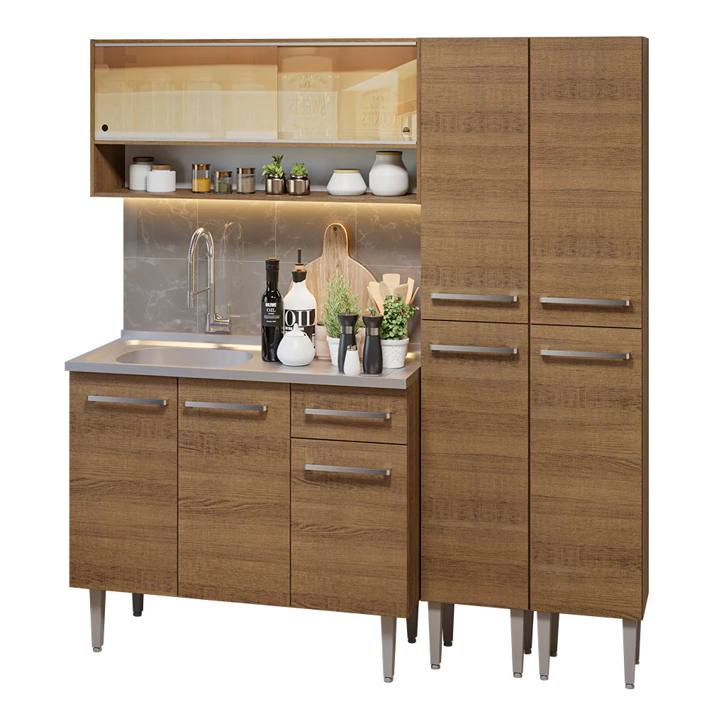 Cocina Compacta con Bacha 169 cm Emilly Marrón 14 - Image 3