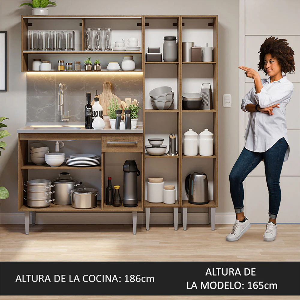 Cocina Compacta con Bacha 169 cm Emilly Marrón 14 - Image 4