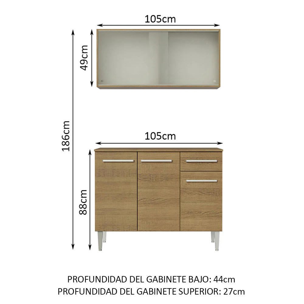Combo de Cocina Emilly 105cm Gabinete y bajo mesada Madesa 01 - Image 2