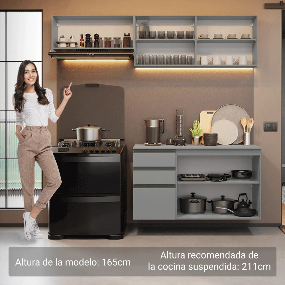 Combo de Cocina Flotante 200cm Gris Nice Madesa 05 - Image 5