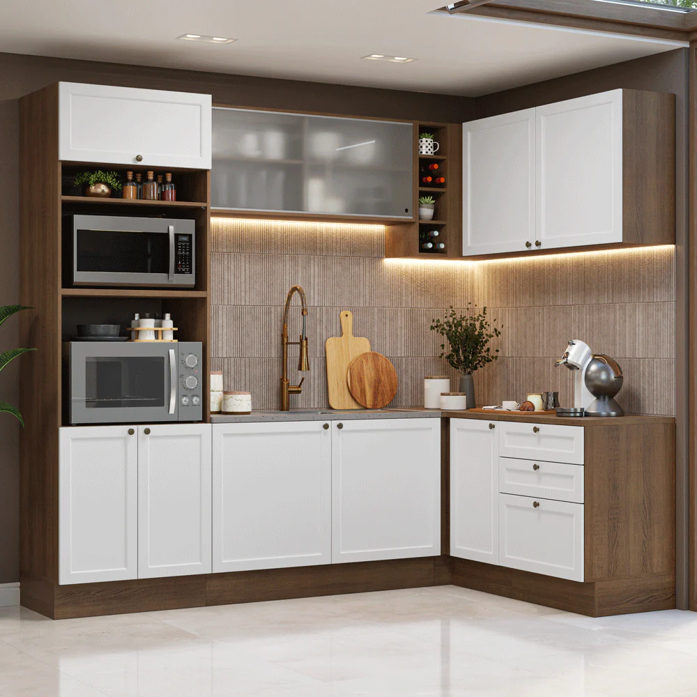 Cocina Esquinera 399 cm Vik Marrón/Blanco 01