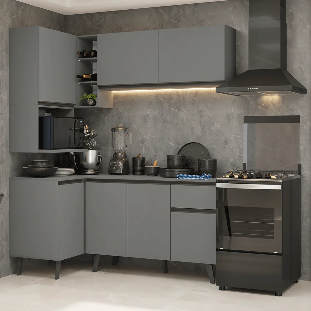 Combo completo de Cocina Esquinera 265 cm Gris Nice Madesa 05
