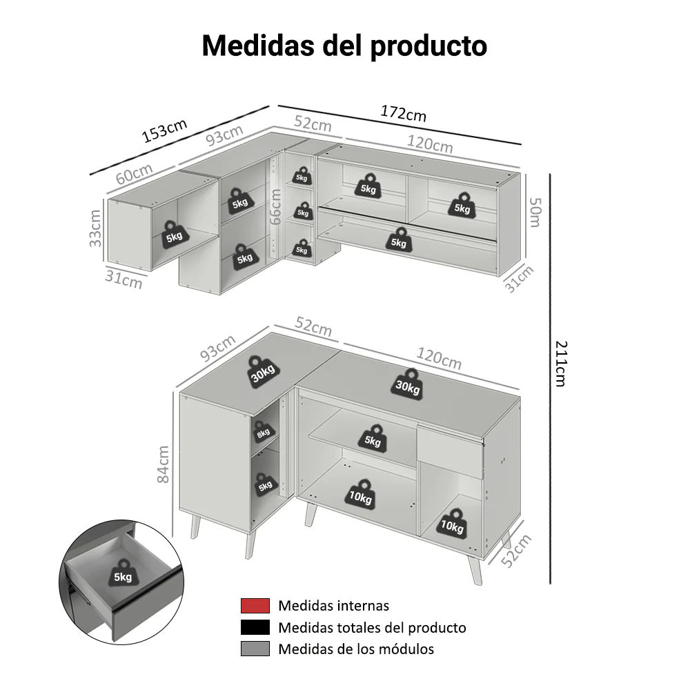 Combo completo de Cocina Esquinera 325cm Gris Nice Madesa 04 - Image 2