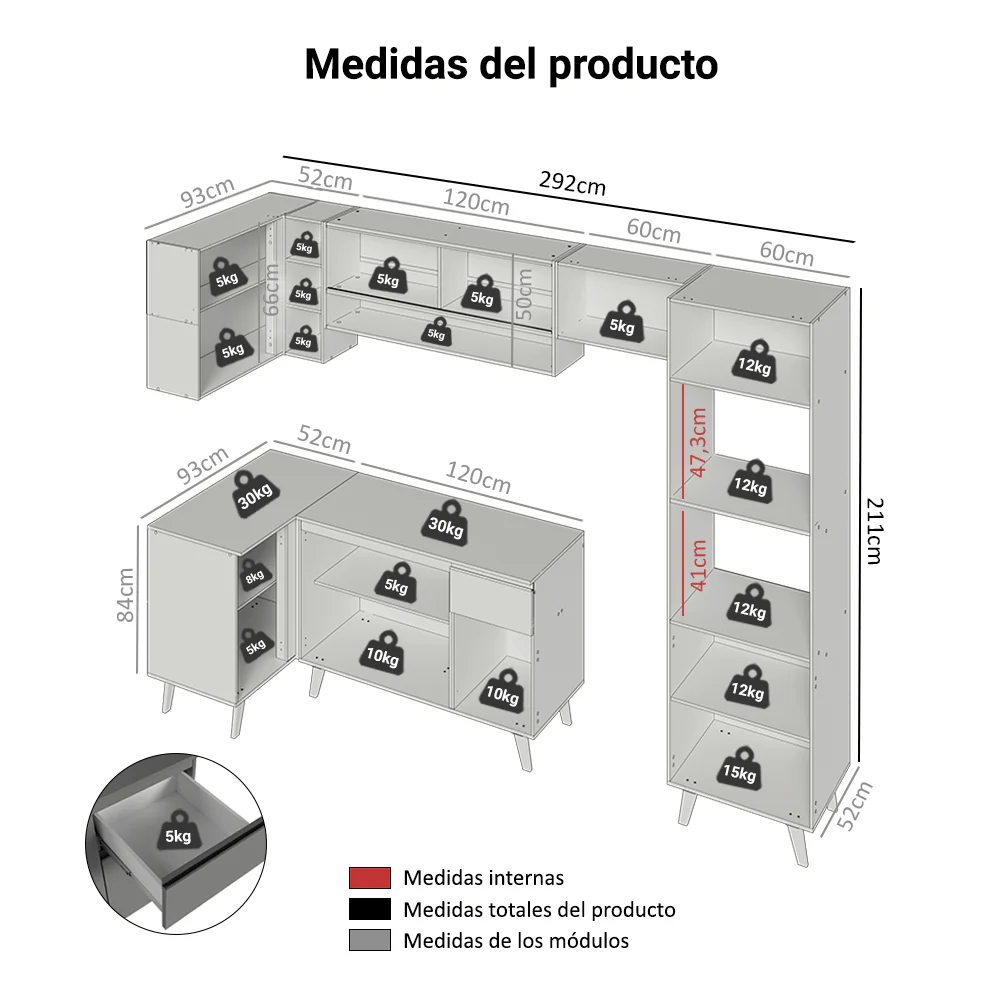 Combo completo de Cocina Esquinera 385cm Gris Nice Madesa 04 - Image 2