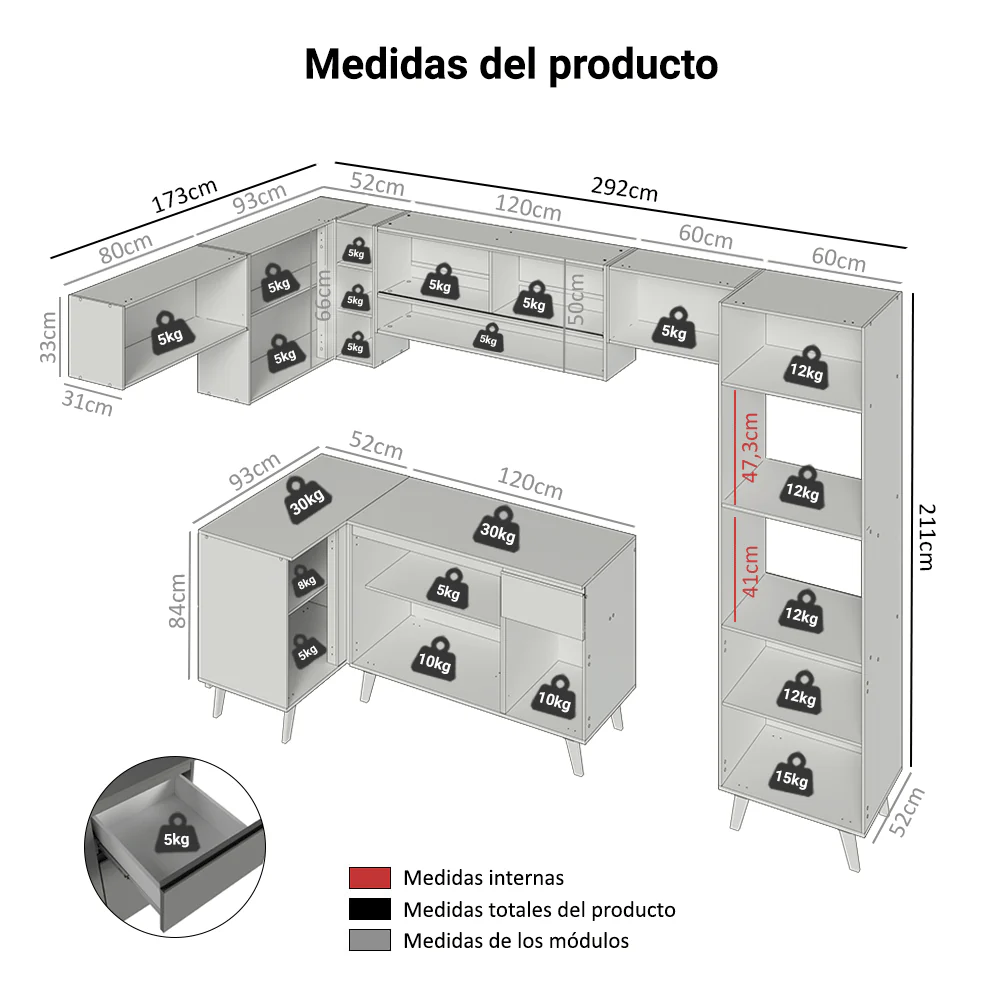 Combo completo de Cocina Esquinera 465cm Gris Nice Madesa 09 - Image 2