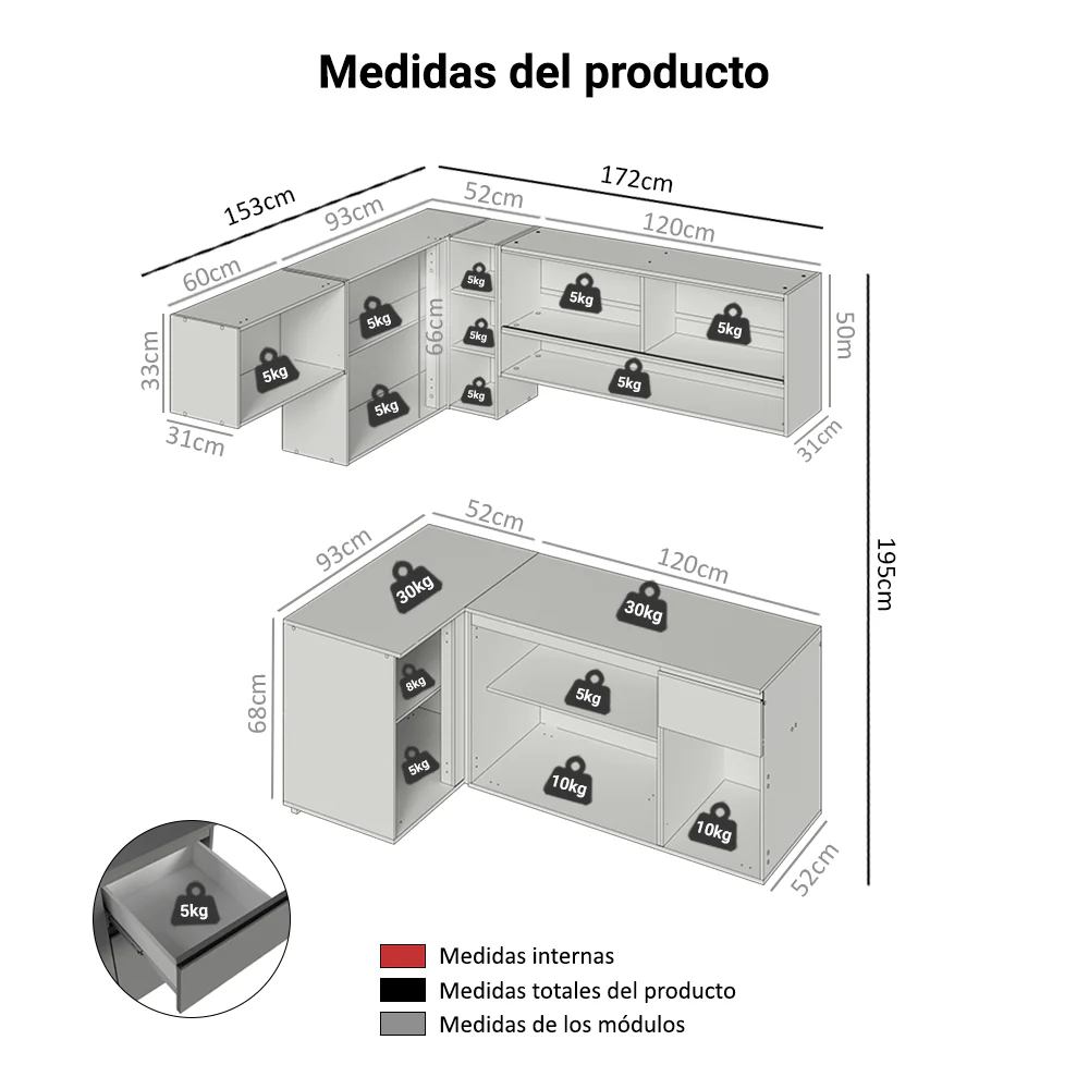 Combo completo de Cocina Esquinera Flotante 325cm Gris Nice Madesa 01 - Image 2
