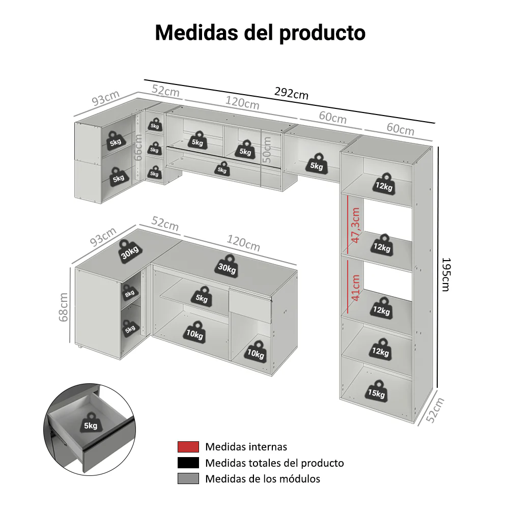 Combo completo de Cocina Esquinera Flotante 385cm Gris Nice Madesa 02 - Image 2