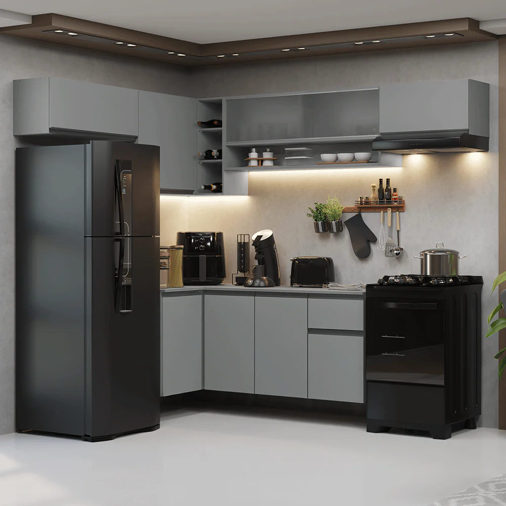 Combo completo de Cocina Esquinera Flotante 405cm Gris Nice Madesa 03