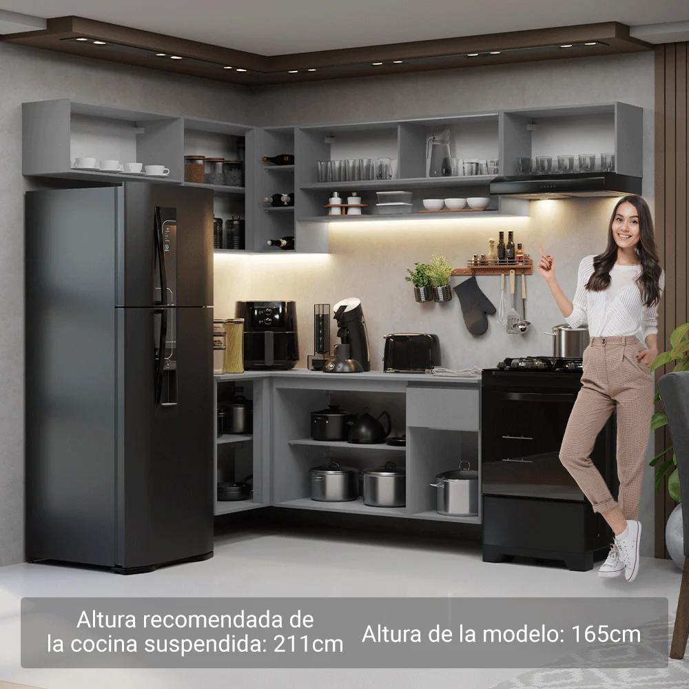 Combo completo de Cocina Esquinera Flotante 405cm Gris Nice Madesa 03 - Image 5