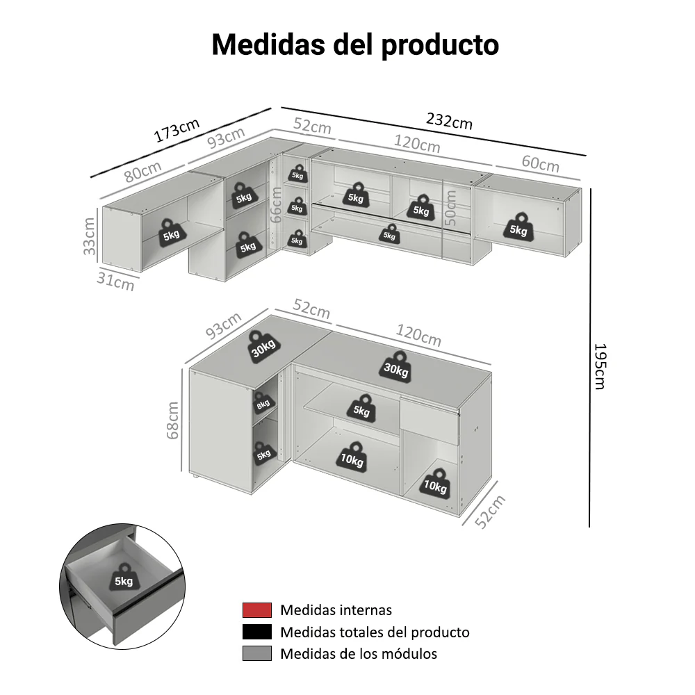 Combo completo de Cocina Esquinera Flotante 405cm Gris Nice Madesa 04 - Image 2