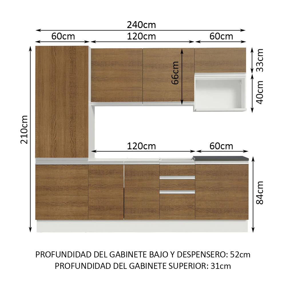 Combo Completo de Cocina 100% MDF 240 cm Blanco/Marrón Acordes Madesa 01 - Image 2
