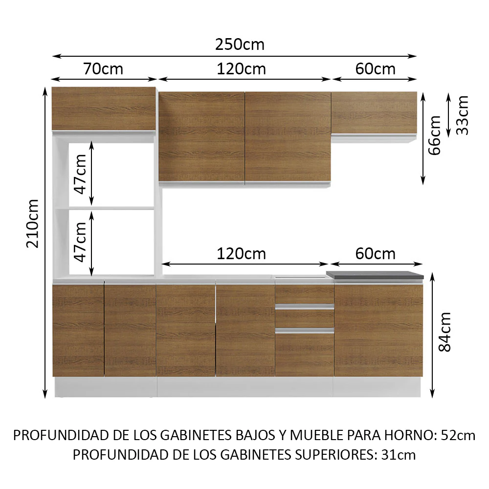 Combo Completo de Cocina 100% MDF 250 cm Blanco/Marrón Acordes Madesa 03 - Image 2