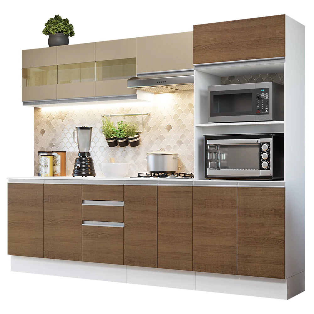 Combo Completo de Cocina 100% MDF 250 cm Blanco/Marrón/Crema Smart Madesa 02 - Image 3